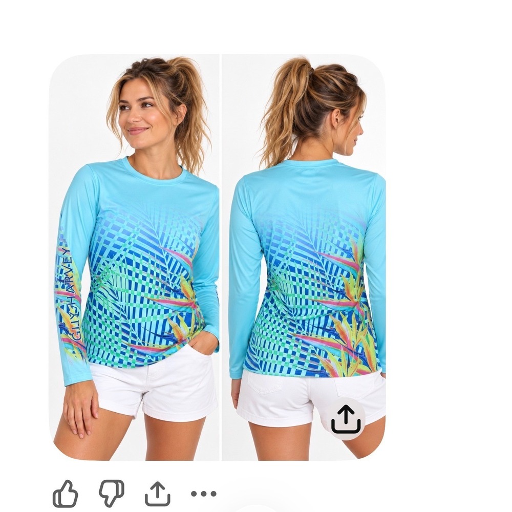 Guy Harvey Women S Performance Long Sleeve Tropical FishShirt Blue Resort Beach